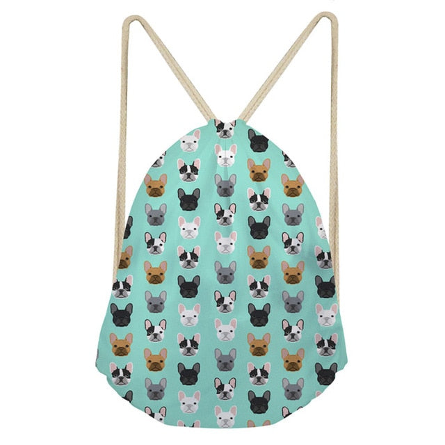 Mint Green French Bulldog Drawstring Bag