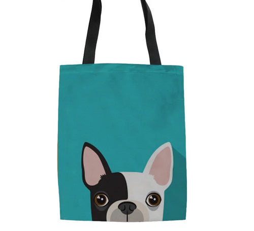 Linen Tote Bags Cartoon French Bulldog