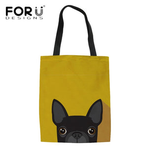 Linen Tote Bags Cartoon French Bulldog