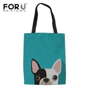 Linen Tote Bags Cartoon French Bulldog