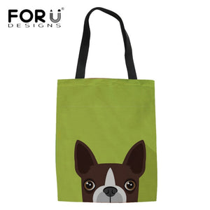 Linen Tote Bags Cartoon French Bulldog