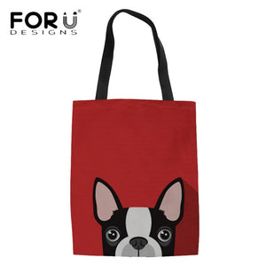 Linen Tote Bags Cartoon French Bulldog