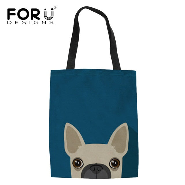 Linen Tote Bags Cartoon French Bulldog