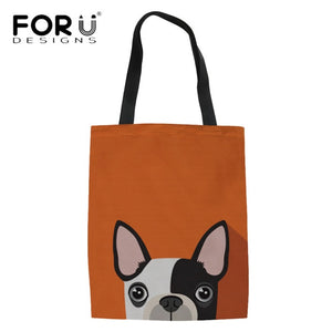 Linen Tote Bags Cartoon French Bulldog