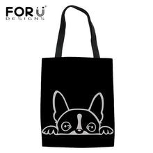 Load image into Gallery viewer, Linen Tote Bags Cartoon French Bulldog