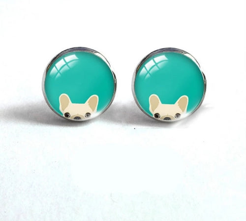 Colorful Glass Stud French Bulldog  Earrings