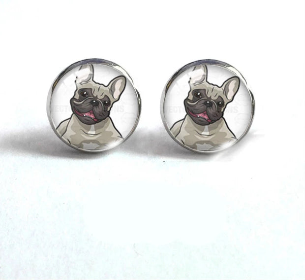 Colorful Glass Stud French Bulldog  Earrings