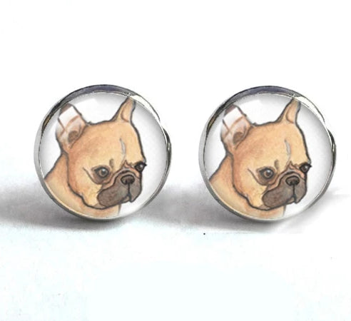 Colorful Glass Stud French Bulldog  Earrings