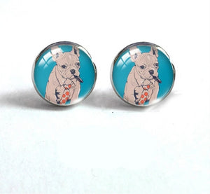 Colorful Glass Stud French Bulldog  Earrings