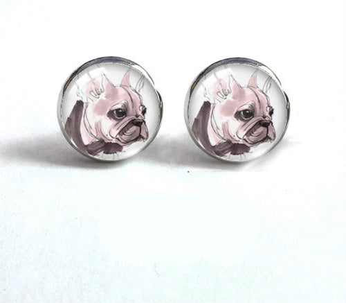 Colorful Glass Stud French Bulldog  Earrings