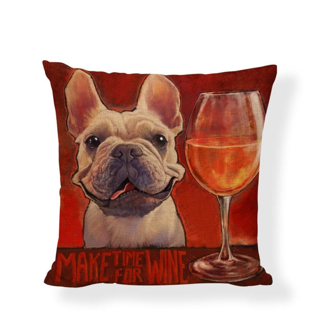 Wine Time French Bulldog Cushion Cover