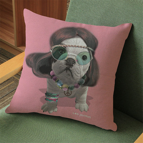 Hippies French Bulldog Cushion Cover