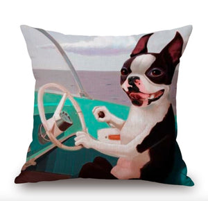 Cartoon French Bulldog Ice Cream Cushion Cover