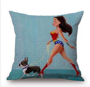 Cartoon French Bulldog Ice Cream Cushion Cover