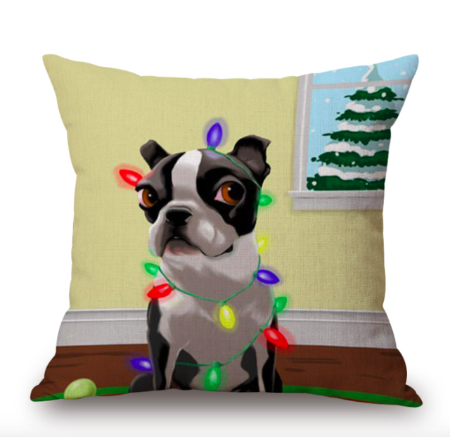 Cartoon French Bulldog Ice Cream Cushion Cover