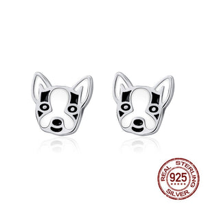 925 Sterling Silver French Bulldog Stud Earrings