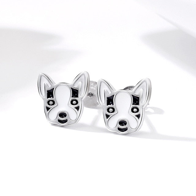 925 Sterling Silver French Bulldog Stud Earrings