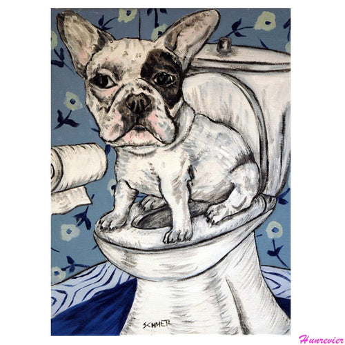 5D Diy Diamond Painting French Bulldog On The Toilet