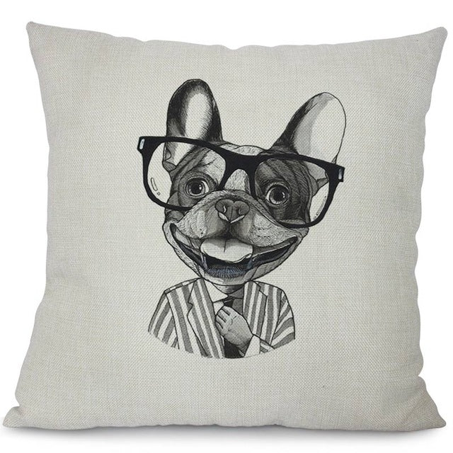 Business man French Bulldog Cushion Cover