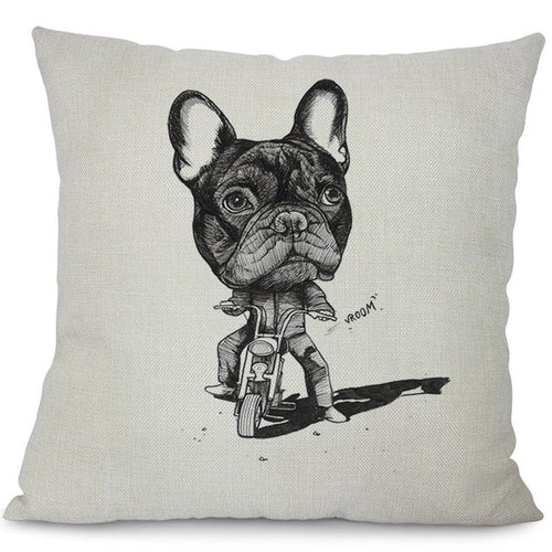 Motor Bike Riding French Bulldog Cushion Cover