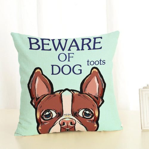 Beware of Toots French Bulldog Cushion Cover