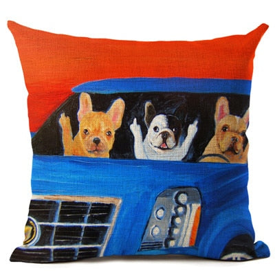 Bird Flipping Driving French Bulldog Cushion Cover