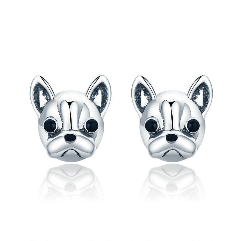 925 Sterling Silver French Bulldog Small Stud Earrings