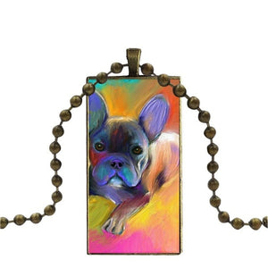 French Bulldog Rectangular Pendant Necklace on Copper Ball Chain