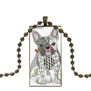 French Bulldog Rectangular Pendant Necklace on Copper Ball Chain