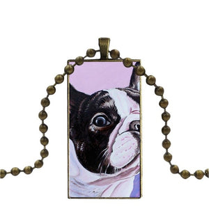 French Bulldog Rectangular Pendant Necklace on Copper Ball Chain