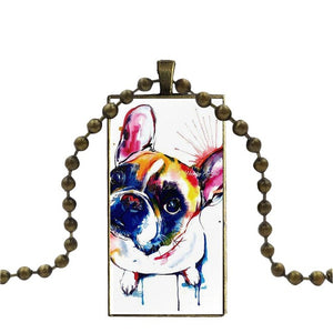 French Bulldog Rectangular Pendant Necklace on Copper Ball Chain