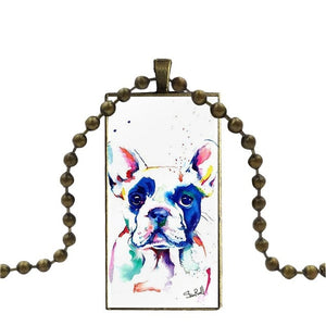 French Bulldog Rectangular Pendant Necklace on Copper Ball Chain