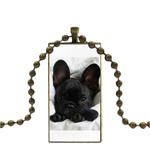 French Bulldog Rectangular Pendant Necklace on Copper Ball Chain