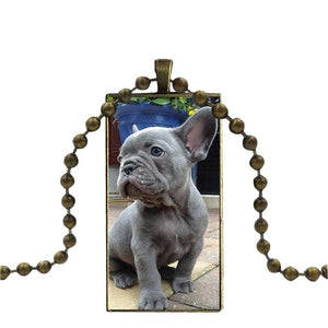 French Bulldog Rectangular Pendant Necklace on Copper Ball Chain