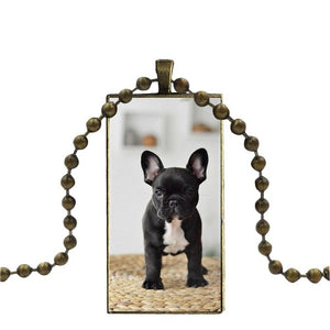 French Bulldog Rectangular Pendant Necklace on Copper Ball Chain