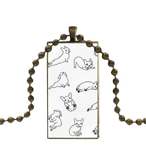 French Bulldog Rectangular Pendant Necklace on Copper Ball Chain