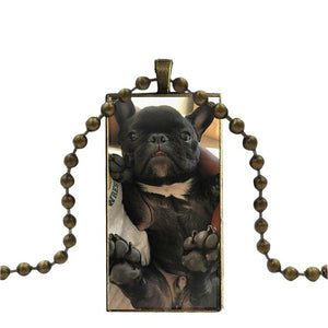 French Bulldog Rectangular Pendant Necklace on Copper Ball Chain