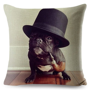 Pipe Smoking French Bulldog Cushion Cover