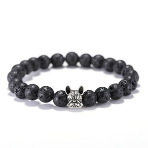 Natural Stone Lava Beads French Bulldog Bracelet   - Perfect for Men