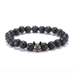 Natural Stone Lava Beads French Bulldog Bracelet   - Perfect for Men