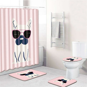 4pcs Bathroom French Bulldog Shower Curtain Set