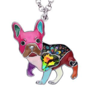 WEVENI Enamel Alloy Rhinestone French Bulldog Pug Dog Necklace Pendant Fashion Animal Jewelry For Women Girls Pet Lovers Gift