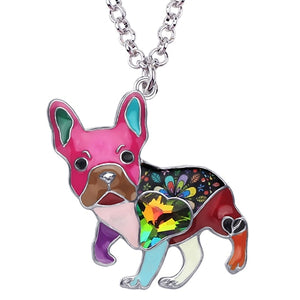 WEVENI Enamel Alloy Rhinestone French Bulldog Pug Dog Necklace Pendant Fashion Animal Jewelry For Women Girls Pet Lovers Gift