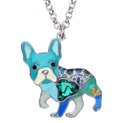 WEVENI Enamel Alloy Rhinestone French Bulldog Pug Dog Necklace Pendant Fashion Animal Jewelry For Women Girls Pet Lovers Gift