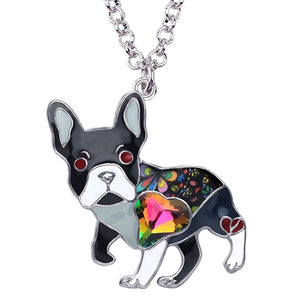 WEVENI Enamel Alloy Rhinestone French Bulldog Pug Dog Necklace Pendant Fashion Animal Jewelry For Women Girls Pet Lovers Gift