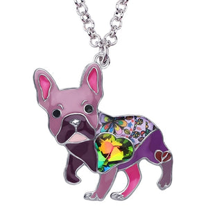 WEVENI Enamel Alloy Rhinestone French Bulldog Pug Dog Necklace Pendant Fashion Animal Jewelry For Women Girls Pet Lovers Gift